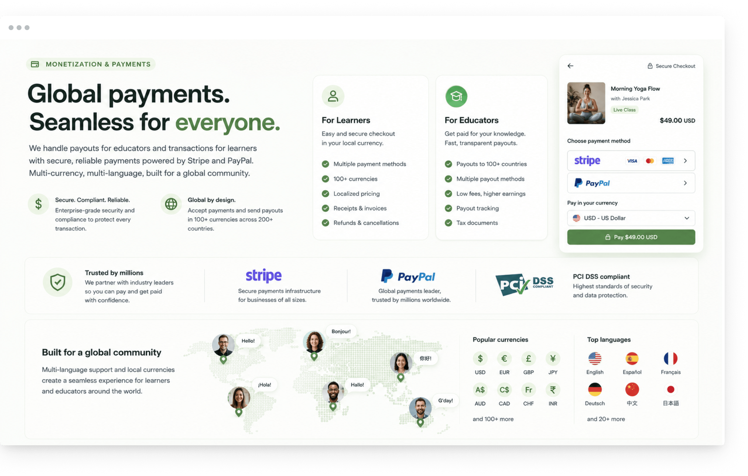 Learning Marketplace payment and payout screen
